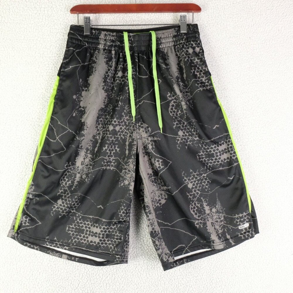 MMA Elite Shorts Mens Medium Black Green Athletic Drawwstring Basketball Gym